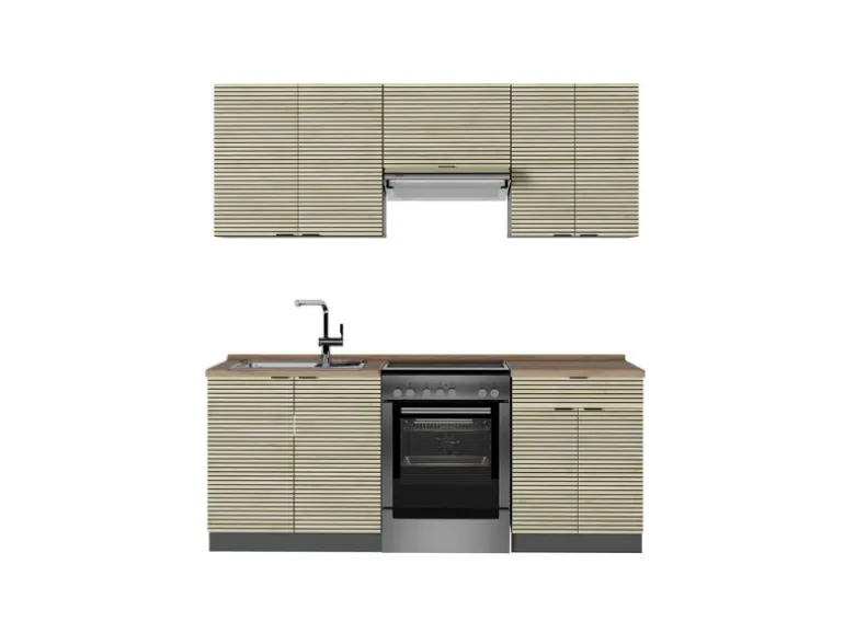 Vicco Fame-Line Küchenzeile Eiche Paneel/Anthrazit 200 cm AP Eiche ohne E-Geräte