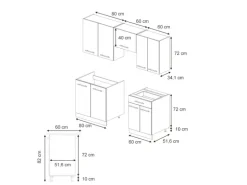 Vicco Fame-Line Küchenzeile Eiche Paneel/Anthrazit 200 cm AP Eiche ohne E-Geräte