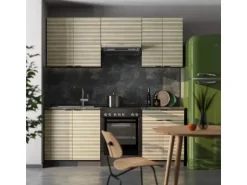 Vicco Fame-Line Küchenzeile Eiche Paneel/Anthrazit 200 cm AP Eiche ohne E-Geräte