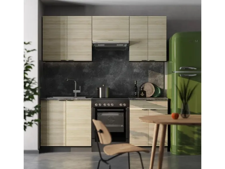 Vicco Fame-Line Küchenzeile Eiche Paneel/Anthrazit 200 cm AP Eiche ohne E-Geräte