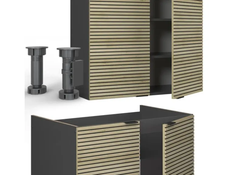 Vicco Fame-Line Küchenzeile Eiche Paneel/Anthrazit 200 cm AP Eiche ohne E-Geräte