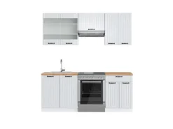 Vicco Fame-Line Küchenzeile Weiß Landhaus/Weiß 200 cm AP Eiche ohne E-Geräte