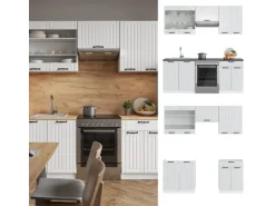 Vicco Fame-Line Küchenzeile Weiß Landhaus/Weiß 200 cm AP Eiche ohne E-Geräte