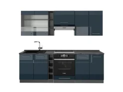 Vicco Fame-Line Küchenzeile Dunkelblau Hochglanz/Anthrazit 235 cm AP Anthrazit ohne E-Geräte