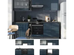 Vicco Fame-Line Küchenzeile Dunkelblau Hochglanz/Anthrazit 235 cm AP Anthrazit ohne E-Geräte