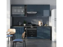 Vicco Fame-Line Küchenzeile Dunkelblau Hochglanz/Anthrazit 235 cm AP Anthrazit ohne E-Geräte