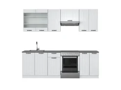 Vicco Fame-Line Küchenzeile Weiß Landhaus/Weiß 240 cm AP Anthrazit ohne E-Geräte