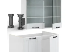 Vicco Fame-Line Küchenzeile Weiß Landhaus/Weiß 240 cm AP Anthrazit ohne E-Geräte