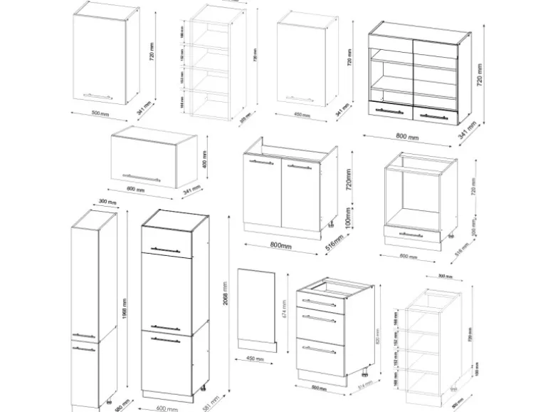 Vicco Fame-Line Küchenzeile Weiß Hochglanz/Weiß 355 cm AP Eiche ohne E-Geräte