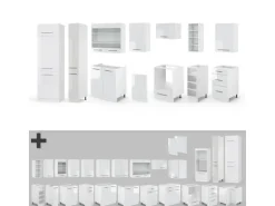 Vicco Fame-Line Küchenzeile Weiß Hochglanz/Weiß 355 cm AP Eiche ohne E-Geräte