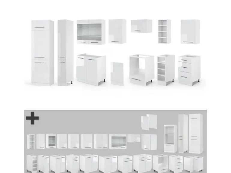 Vicco Fame-Line Küchenzeile Weiß Hochglanz/Weiß 355 cm AP Eiche ohne E-Geräte