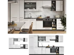 Vicco Fame-Line Küchenzeile Weiß Hochglanz/Anthrazit 355 cm AP Anthrazit ohne E-Geräte