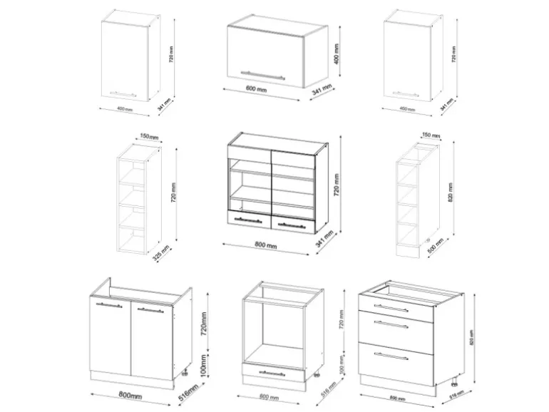 Vicco Fame-Line Küchenzeile Anthrazit Hochglanz/Weiß 235 cm AP Eiche ohne E-Geräte