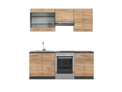 Vicco Fame-Line Küchenzeile Goldkraft Eiche/Anthrazit 200 cm AP Anthrazit ohne E-Geräte