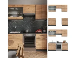 Vicco Fame-Line Küchenzeile Goldkraft Eiche/Anthrazit 200 cm AP Anthrazit ohne E-Geräte