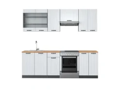 Vicco Fame-Line Küchenzeile Weiß Landhaus/Anthrazit 240 cm AP Eiche ohne E-Geräte