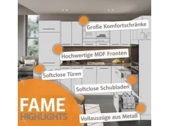 Vicco Fame-Line Küchenzeile Weiß Landhaus/Anthrazit 240 cm AP Eiche ohne E-Geräte