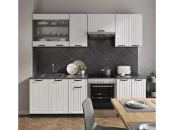 Vicco Fame-Line Küchenzeile Weiß Landhaus/Anthrazit 240 cm AP Eiche ohne E-Geräte