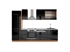 Vicco Fame-Line Küchenzeile Anthrazit Hochglanz/Goldkraft Eiche 300 cm AP Marmor ohne E-Geräte