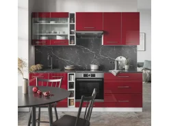 Vicco Fame-Line Küchenzeile Bordeaux Hochglanz/Weiß 235 cm AP Eiche ohne E-Geräte