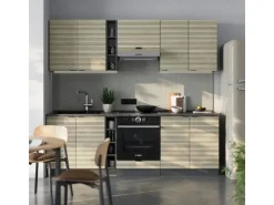 Vicco Fame-Line Küchenzeile Eiche Paneel/Anthrazit 235 cm AP Anthrazit ohne E-Geräte