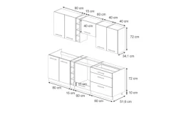 Vicco Fame-Line Küchenzeile Eiche Paneel/Anthrazit 235 cm ohne Arbeitsplatte ohne E-Geräte