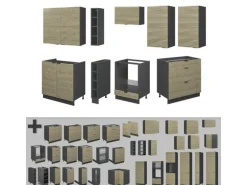 Vicco Fame-Line Küchenzeile Eiche Paneel/Anthrazit 235 cm ohne Arbeitsplatte ohne E-Geräte