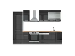 Vicco Fame-Line Küchenzeile Anthrazit Hochglanz/Weiß 300 cm AP Eiche ohne E-Geräte