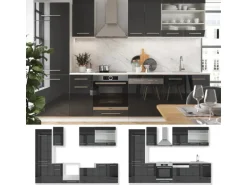 Vicco Fame-Line Küchenzeile Anthrazit Hochglanz/Weiß 300 cm AP Eiche ohne E-Geräte