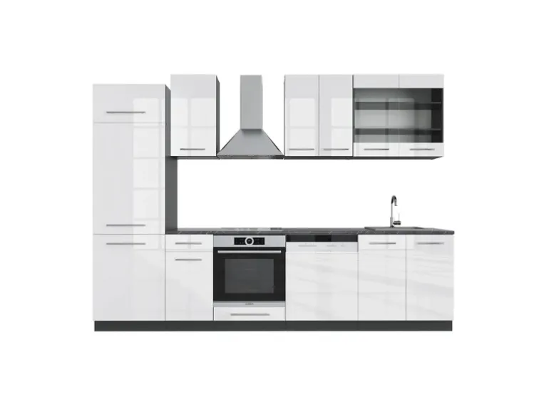 Vicco Fame-Line Küchenzeile Weiß Hochglanz/Anthrazit 300 cm ohne Arbeitsplatte ohne E-Geräte