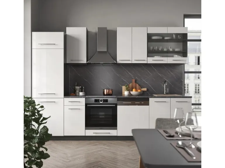 Vicco Fame-Line Küchenzeile Weiß Hochglanz/Anthrazit 300 cm ohne Arbeitsplatte ohne E-Geräte