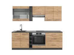 Vicco Fame-Line Küchenzeile Goldkraft Eiche/Anthrazit 235 cm AP Anthrazit ohne E-Geräte