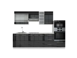 Vicco Fame-Line Küchenzeile Anthrazit Hochglanz/Weiß 280 cm AP Marmor ohne E-Geräte