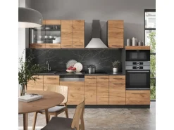 Vicco Fame-Line Küchenzeile Goldkraft Eiche/Anthrazit 300 cm mit HochschrankAP Anthrazit ohne E-Geräte