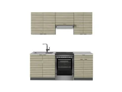 Vicco Fame-Line Küchenzeile Eiche Paneel/Anthrazit 200 cm ohne Arbeitsplatte ohne E-Geräte