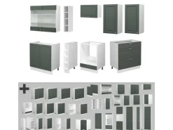 Vicco Fame-Line Küchenzeile Grün-Gold Landhaus/Weiß 235 cm ohne Arbeitsplatte ohne E-Geräte