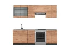 Vicco Fame-Line Küchenzeile Goldkraft Eiche/Anthrazit 240 cm AP Marmor ohne E-Geräte