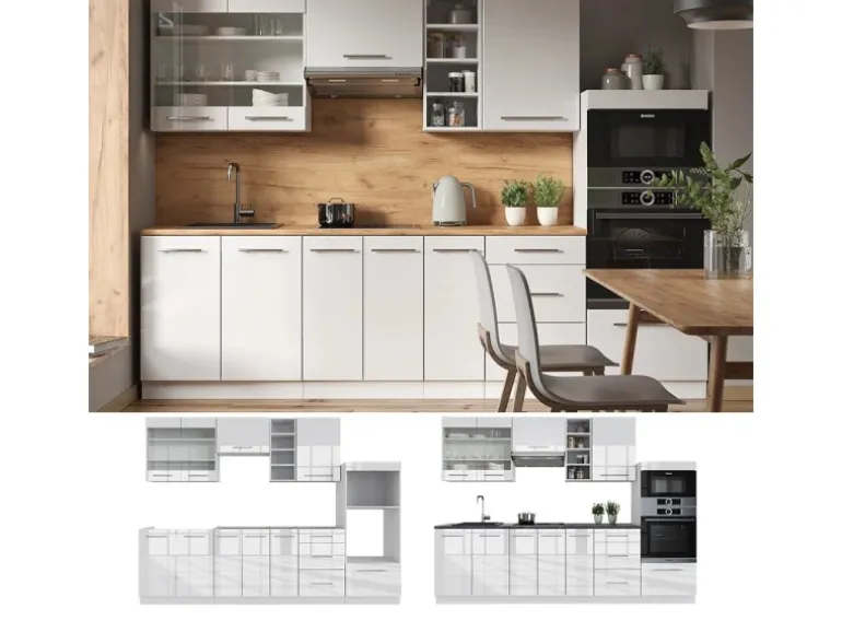 Vicco Fame-Line Küchenzeile Weiß Hochglanz/Weiß 280 cm AP Anthrazit ohne E-Geräte