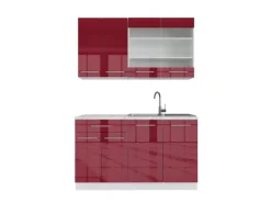 Vicco Fame-Line Singleküche Bordeaux Hochglanz/Weiß 140 cm AP Marmor ohne E-Geräte