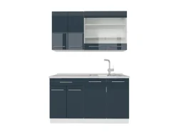 Vicco Fame-Line Singleküche Dunkelblau Hochglanz/Weiß 140 cm ohne Arbeitsplatte ohne E-Geräte