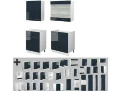 Vicco Fame-Line Singleküche Dunkelblau Hochglanz/Weiß 140 cm ohne Arbeitsplatte ohne E-Geräte