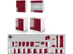 Vicco Fame-Line Singleküche Bordeaux Hochglanz/Weiß 140 cm ohne Arbeitsplatte ohne E-Geräte