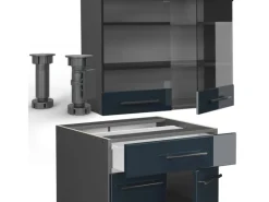 Vicco Fame-Line Singleküche Dunkelblau Hochglanz/Anthrazit 140 cm AP Marmor ohne E-Geräte