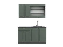 Vicco Fame-Line Singleküche Grün-Gold Landhaus/Anthrazit 140 cm AP Anthrazit ohne E-Geräte