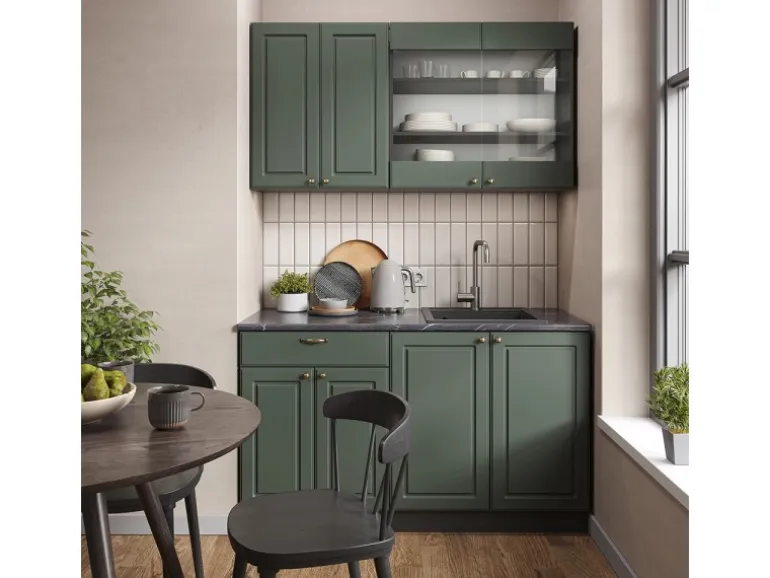 Vicco Fame-Line Singleküche Grün-Gold Landhaus/Anthrazit 140 cm AP Anthrazit ohne E-Geräte