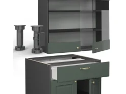 Vicco Fame-Line Singleküche Grün-Gold Landhaus/Anthrazit 140 cm AP Anthrazit ohne E-Geräte