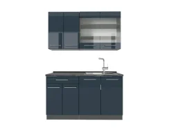 Vicco Fame-Line Singleküche Dunkelblau Hochglanz/Anthrazit 140 cm AP Anthrazit ohne E-Geräte