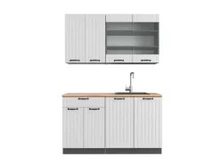 Vicco Fame-Line Singleküche Weiß Landhaus/Anthrazit 140 cm AP Eiche ohne E-Geräte