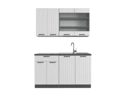 Vicco Fame-Line Singleküche Weiß Landhaus/Anthrazit 140 cm AP Anthrazit ohne E-Geräte