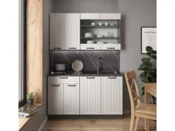 Vicco Fame-Line Singleküche Weiß Landhaus/Anthrazit 140 cm AP Anthrazit ohne E-Geräte